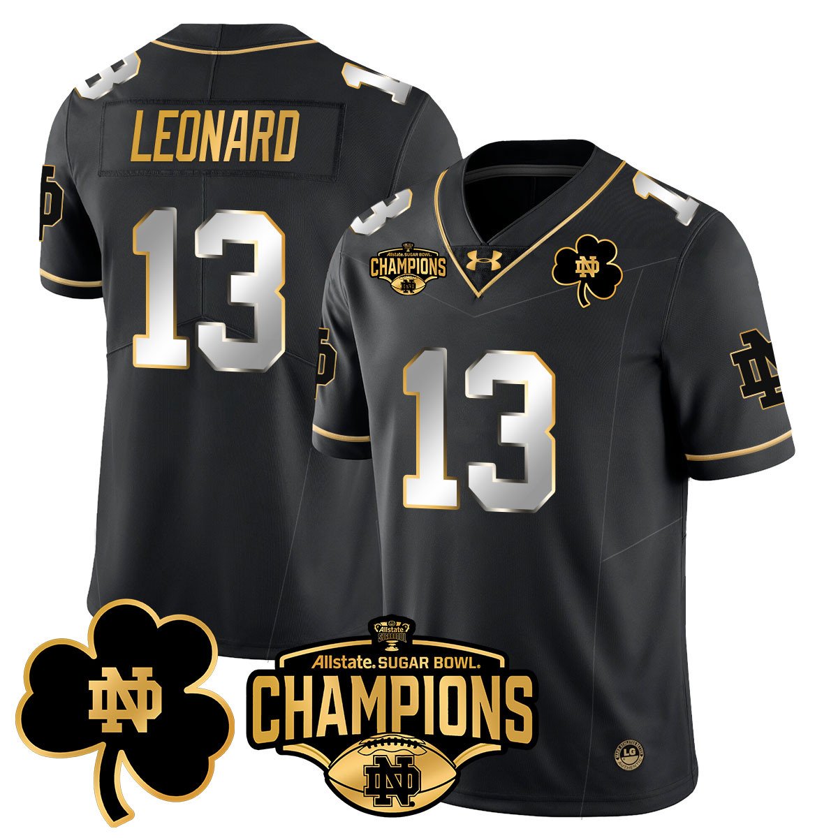 ND 2025 Sugar Bowl Champions Gold Jersey - All Stitched