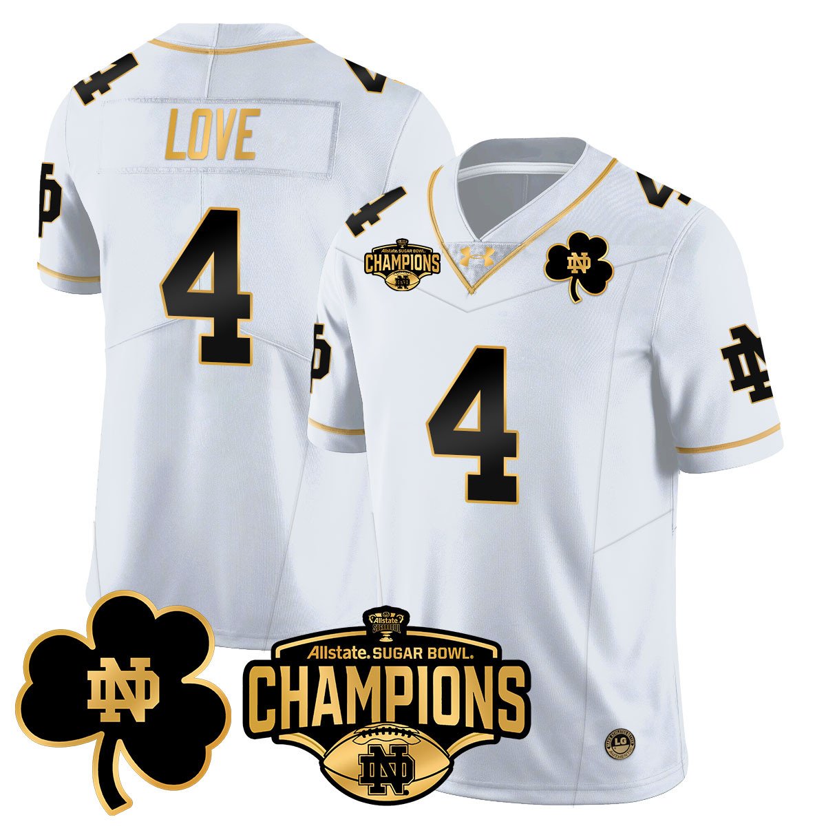 ND 2025 Sugar Bowl Champions Gold Jersey - All Stitched