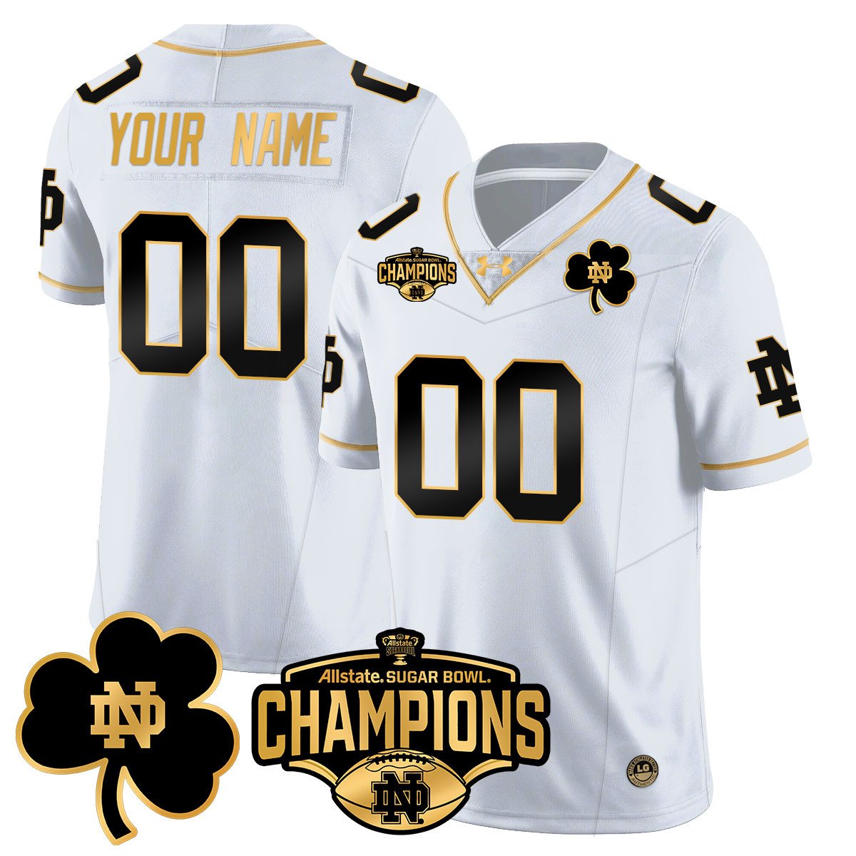 Custom ND 2025 Sugar Bowl Champions Gold Jersey - All Stitched