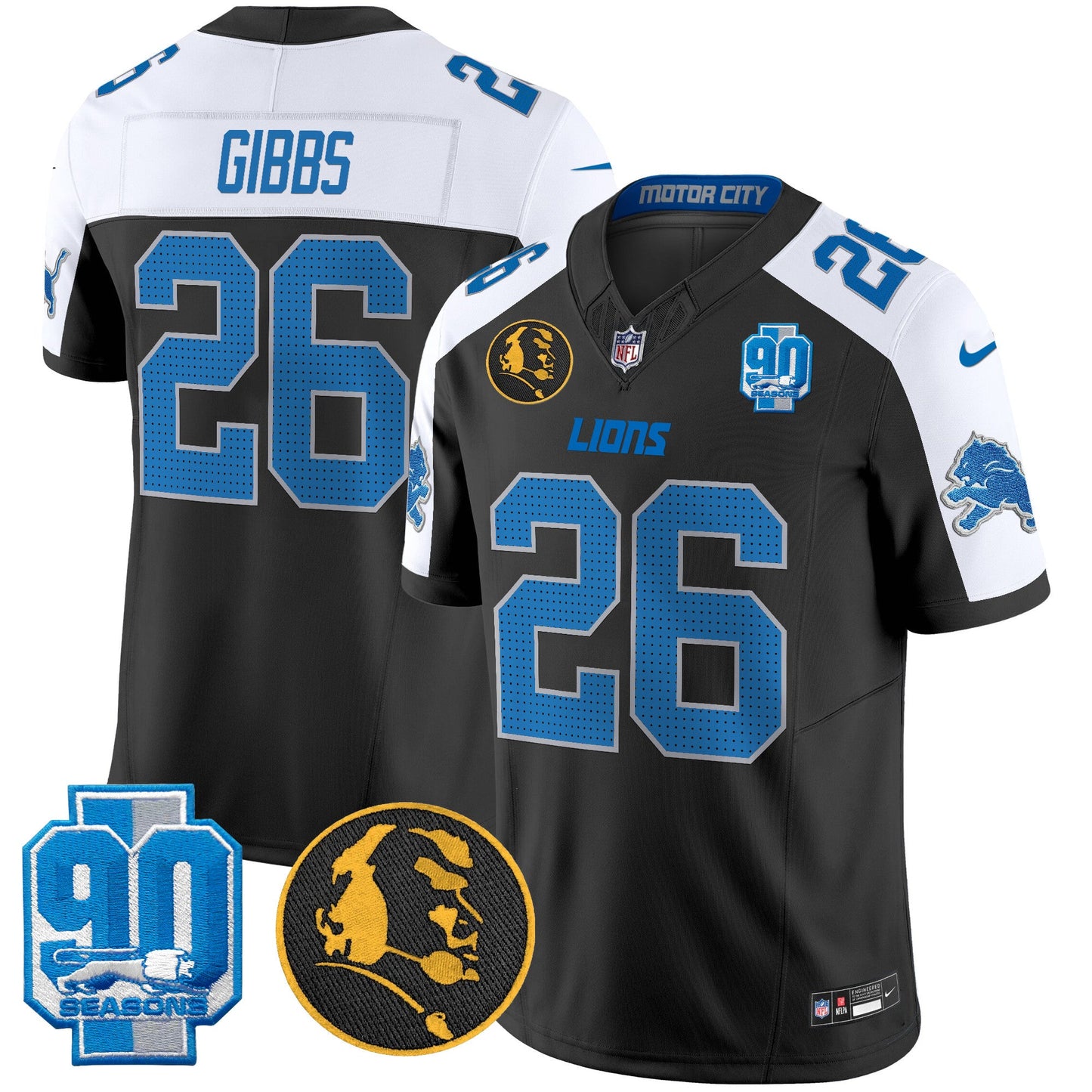Men's Detroit Lions 2024 90th & John Madden Patch Vapor Limited Jersey V2 - All Stitched