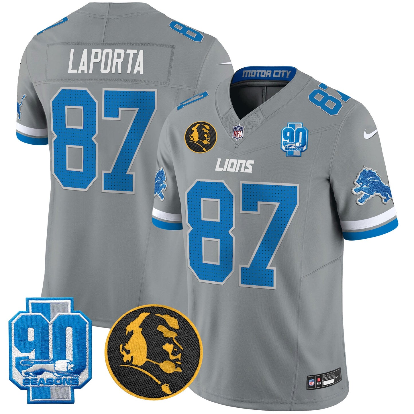 Men's Detroit Lions 2024 90th & John Madden Patch Vapor Limited Jersey V2 - All Stitched