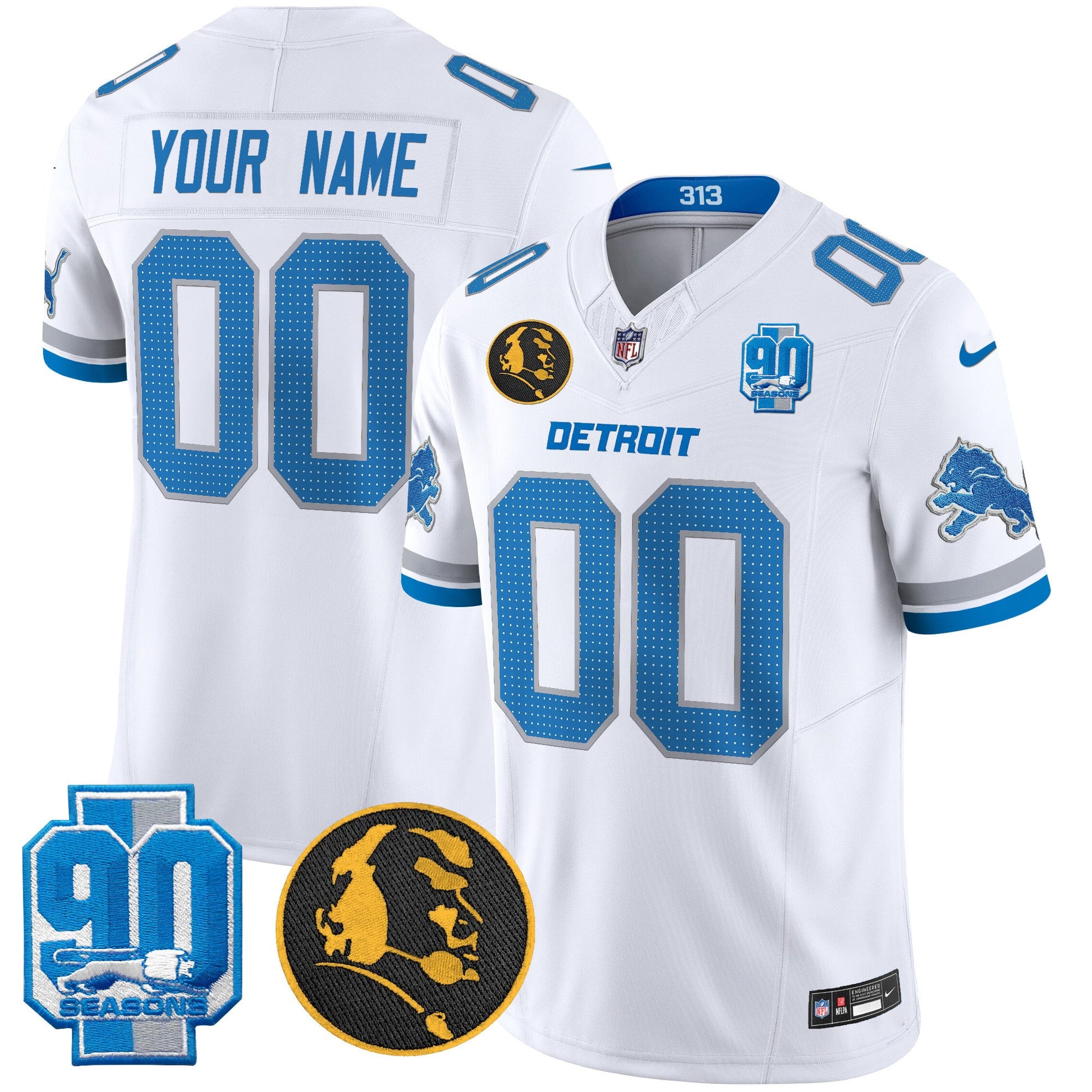 Detroit Lions 2024 90th & John Madden Patch Vapor Limited Custom Jersey V2 - All Stitched
