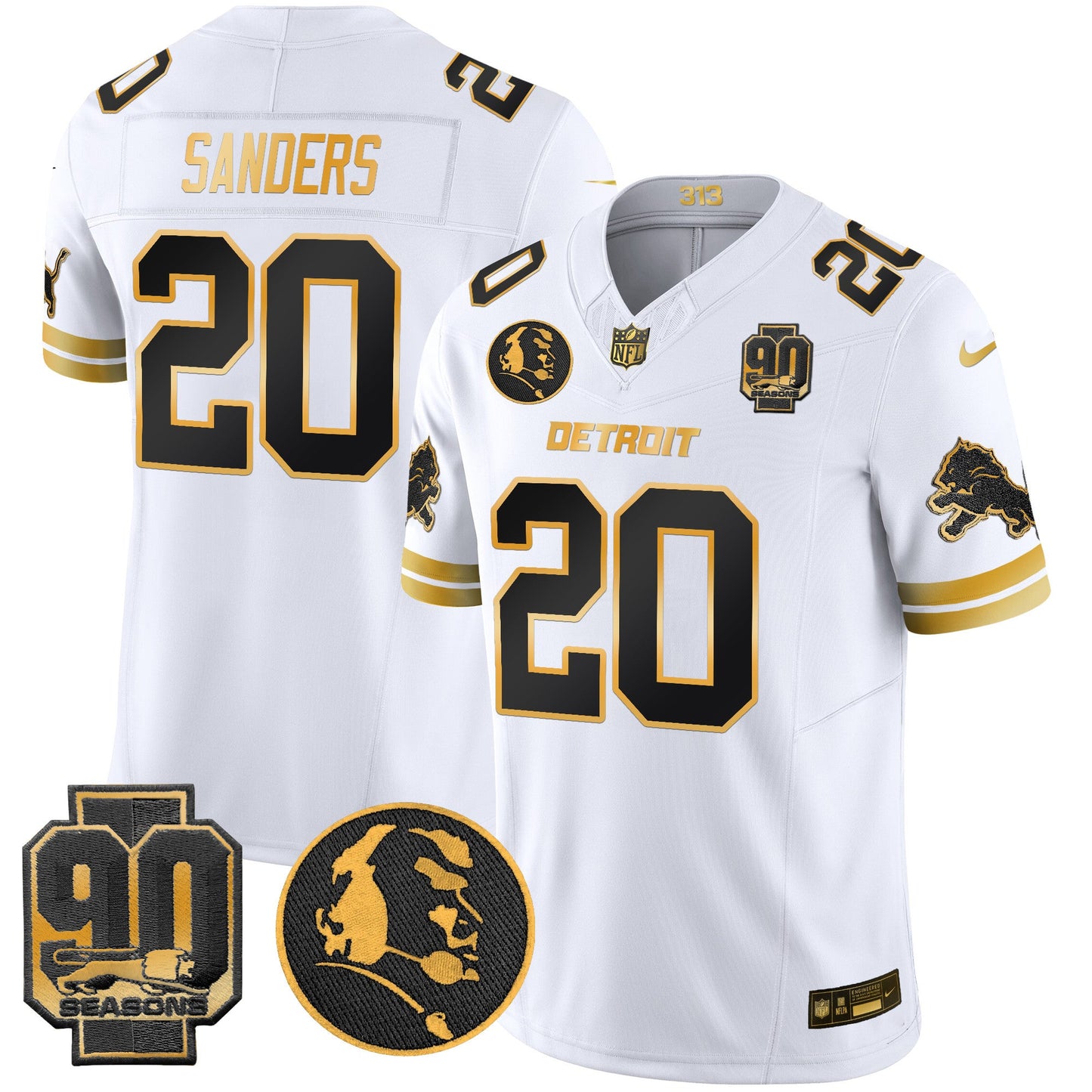 Men's Detroit Lions 2024 90th & John Madden Patch Gold Vapor Limited Jersey V2 - All Stitched