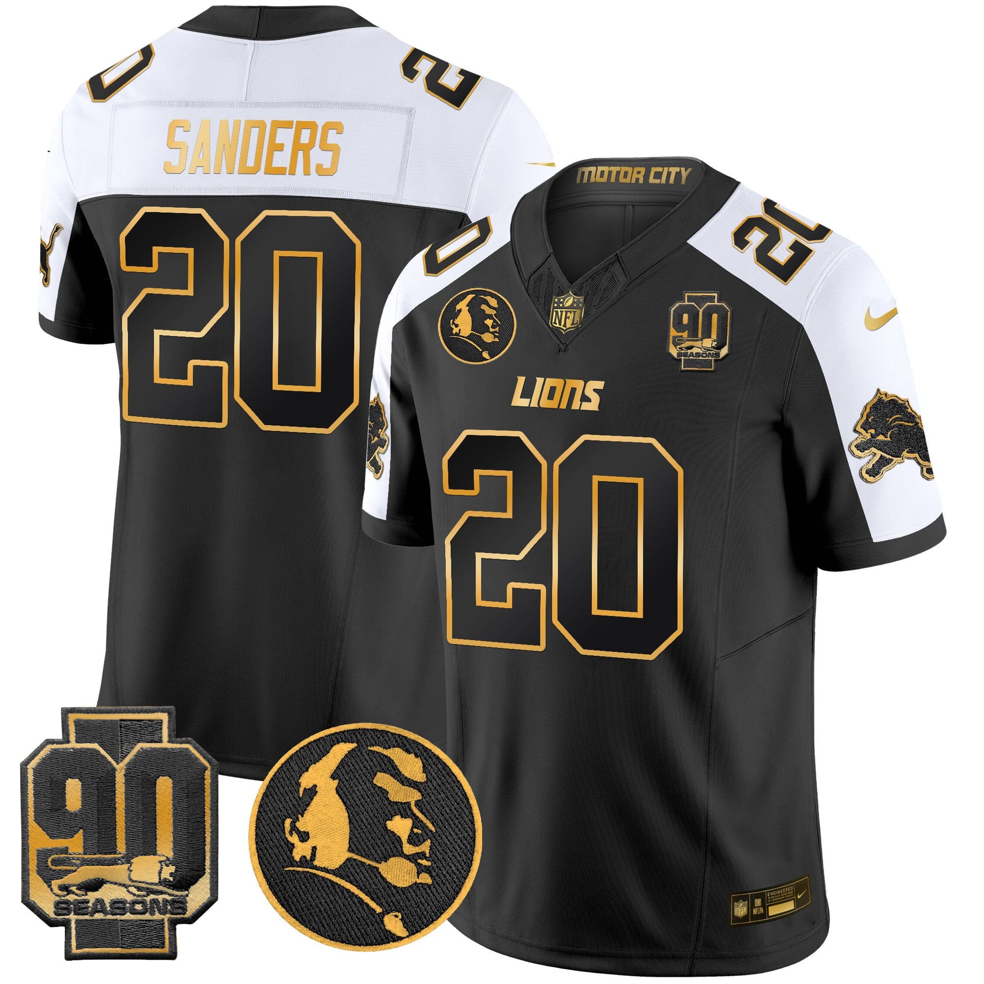 Men's Detroit Lions 2024 90th & John Madden Patch Gold Vapor Limited Jersey V2 - All Stitched
