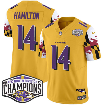 Ravens Maryland Flag 2024 AFC North Division Champions Patch Vapor Limited Jersey - All Stitched