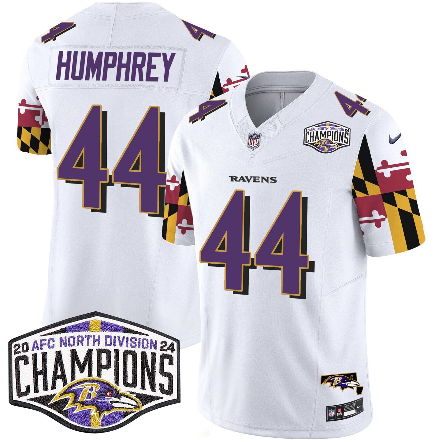 Ravens Maryland Flag 2024 AFC North Division Champions Patch Vapor Limited Jersey - All Stitched