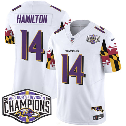 Ravens Maryland Flag 2024 AFC North Division Champions Patch Vapor Limited Jersey - All Stitched