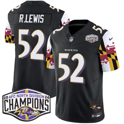 Ravens Maryland Flag 2024 AFC North Division Champions Patch Vapor Limited Jersey - All Stitched