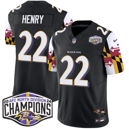 Ravens Maryland Flag 2024 AFC North Division Champions Patch Vapor Limited Jersey - All Stitched