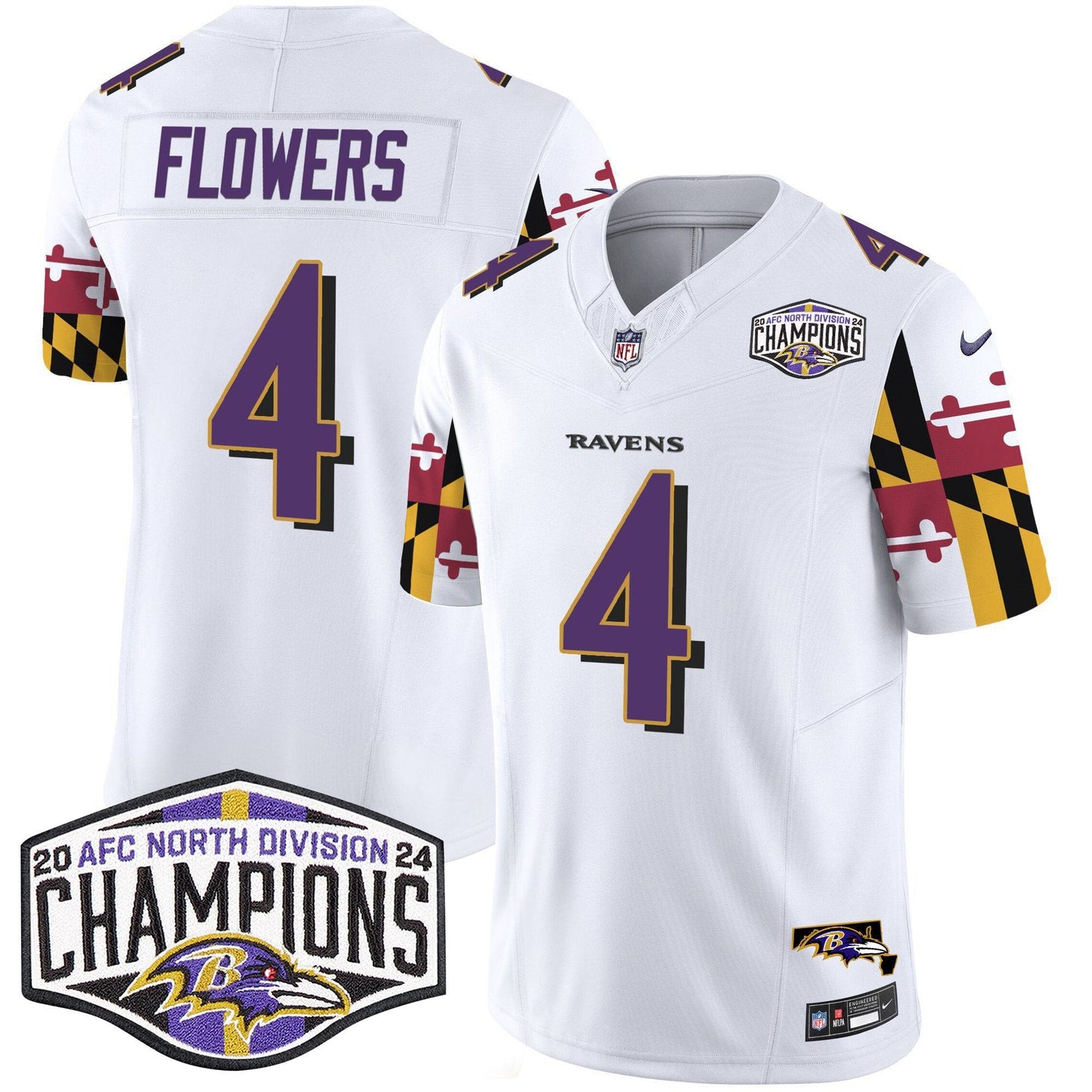Ravens Maryland Flag 2024 AFC North Division Champions Patch Vapor Limited Jersey - All Stitched