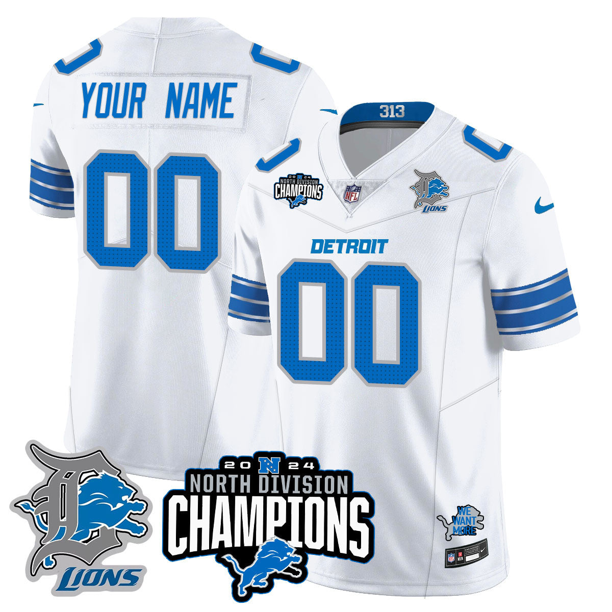 Custom Gender/Name DET 2024 NFC North Champions Gold Jersey N2 - All Stitched