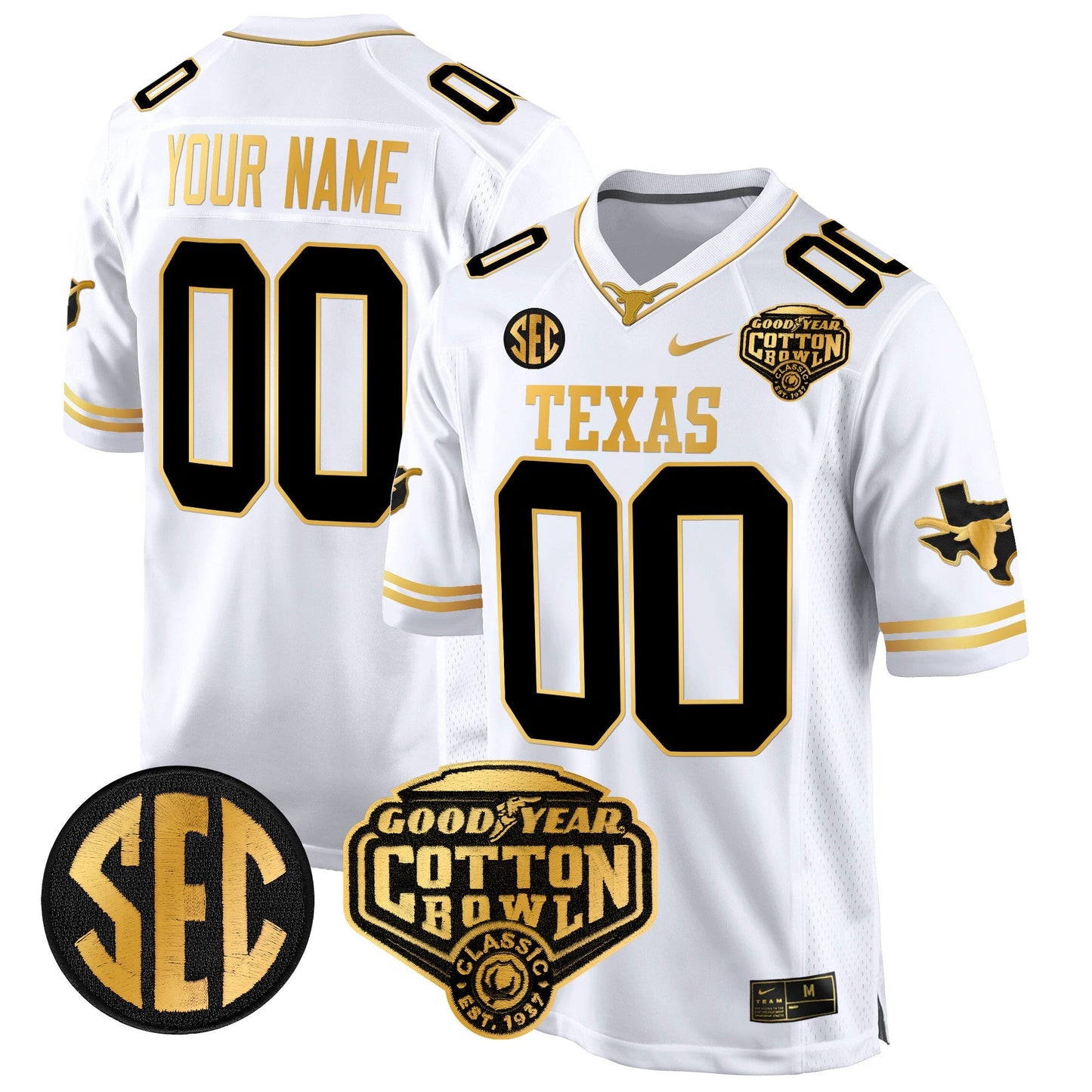 TEX Cotton Bowl Patch Gold Game Custom Jersey - All Stitched