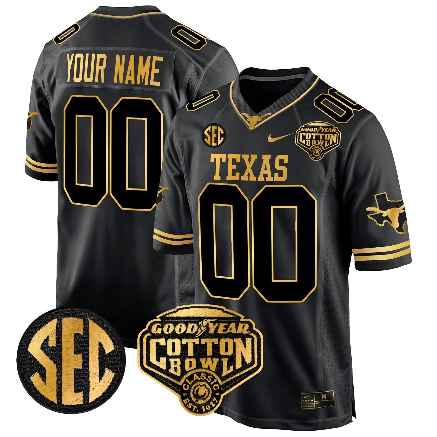 TEX Cotton Bowl Patch Gold Game Custom Jersey - All Stitched