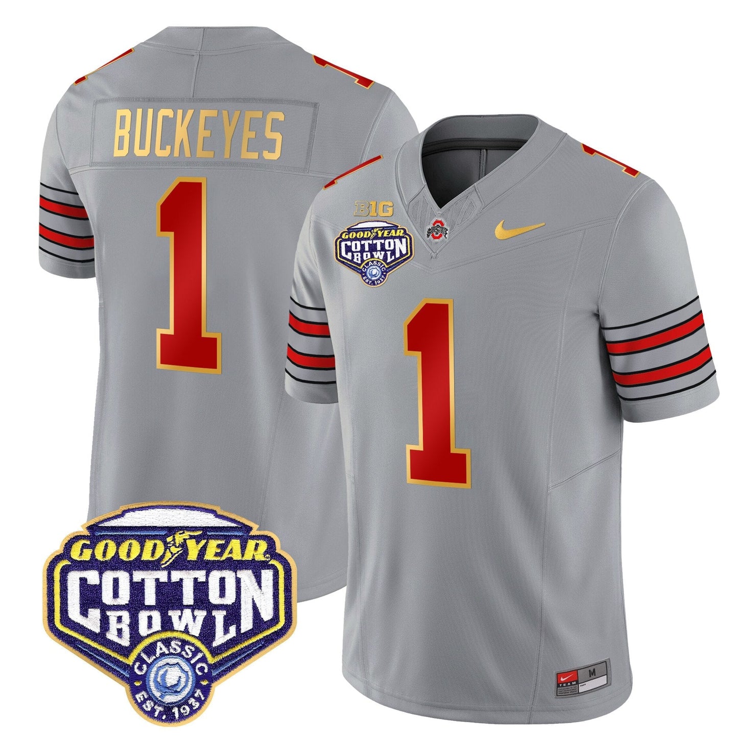 OSU 'Heritage Stripe' Cotton Bowl Patch Gold Trim Vapor Limited Jersey - All Stitched