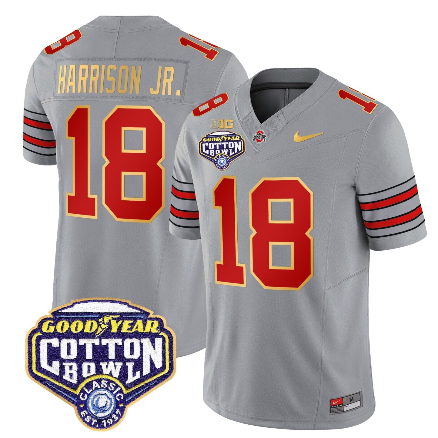 OSU 'Heritage Stripe' Cotton Bowl Patch Gold Trim Vapor Limited Jersey - All Stitched