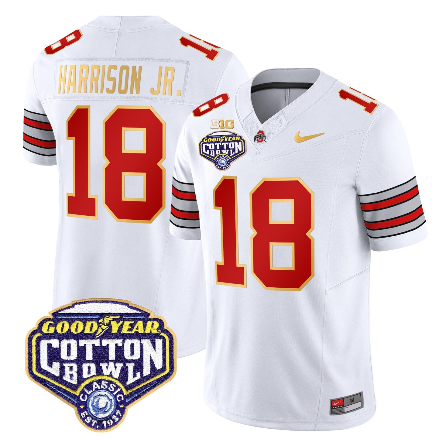 OSU 'Heritage Stripe' Cotton Bowl Patch Gold Trim Vapor Limited Jersey - All Stitched