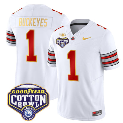 OSU 'Heritage Stripe' Cotton Bowl Patch Gold Trim Vapor Limited Jersey - All Stitched
