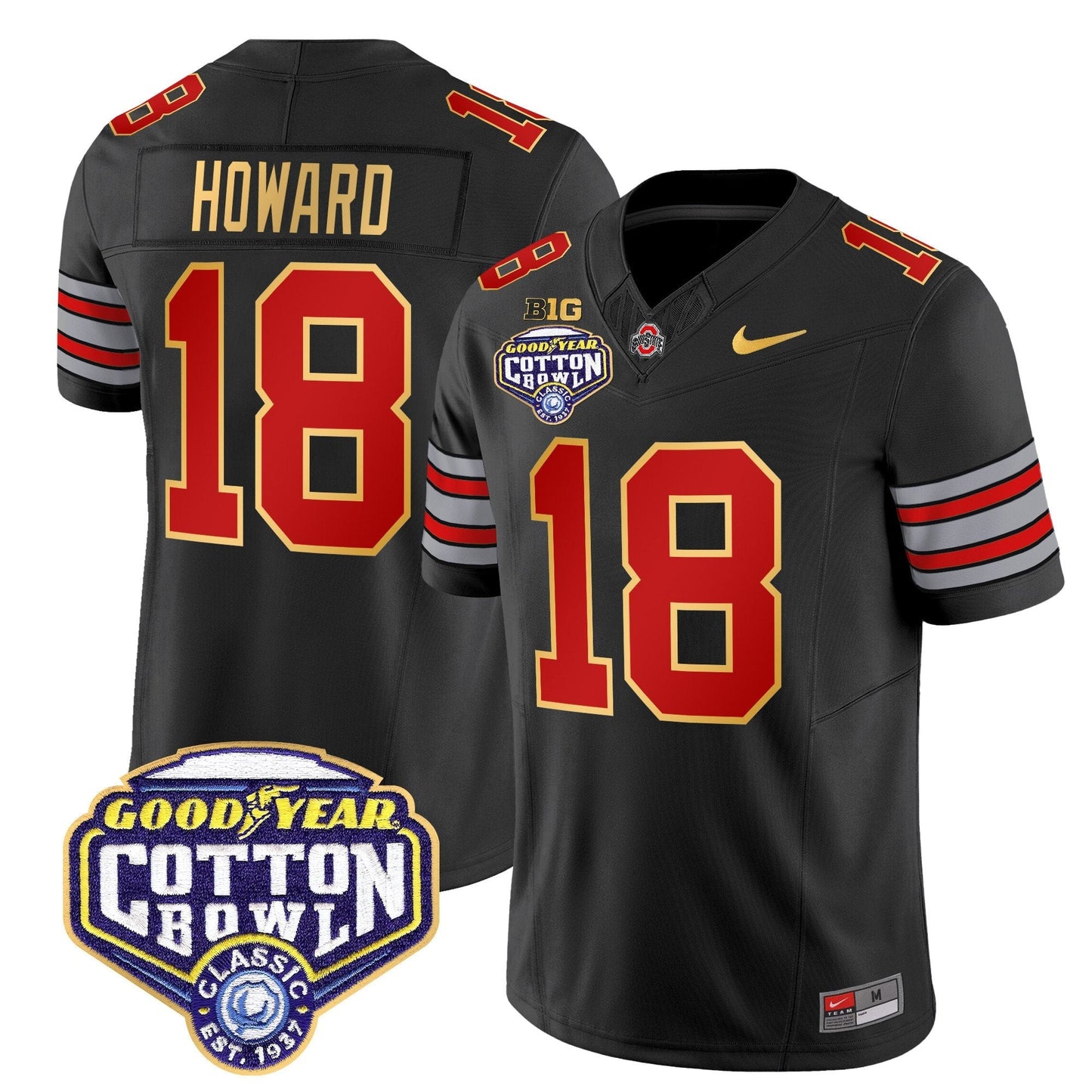 OSU 'Heritage Stripe' Cotton Bowl Patch Gold Trim Vapor Limited Jersey - All Stitched