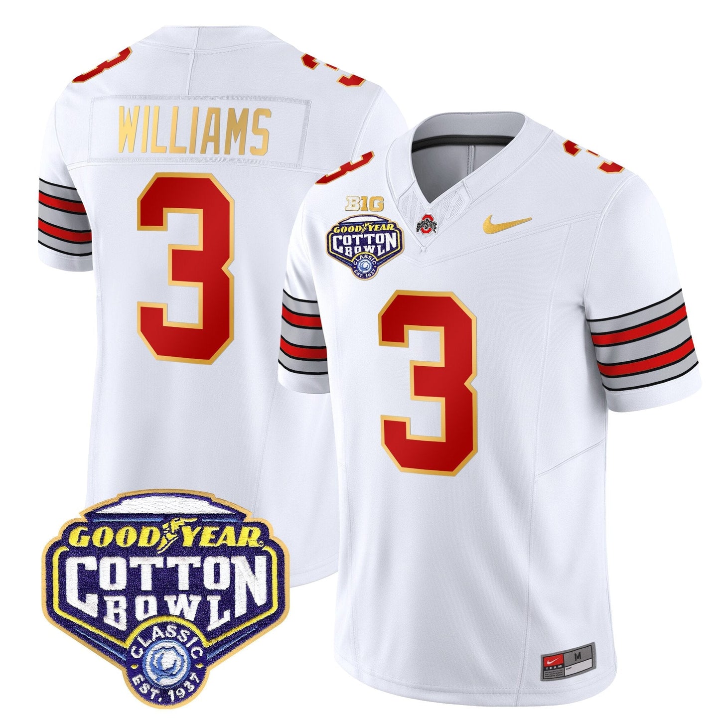 OSU 'Heritage Stripe' Cotton Bowl Patch Gold Trim Vapor Limited Jersey - All Stitched
