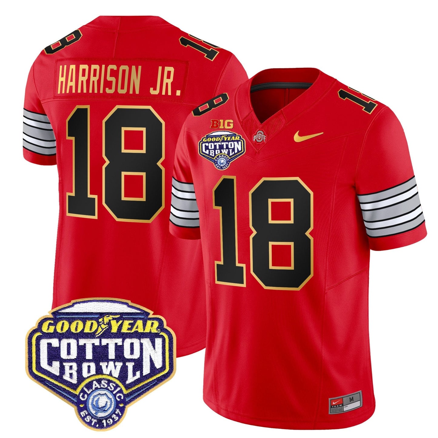 OSU 'Heritage Stripe' Cotton Bowl Patch Gold Trim Vapor Limited Jersey - All Stitched
