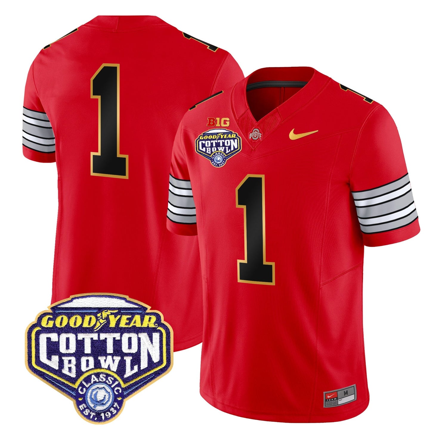 OSU 'Heritage Stripe' Cotton Bowl Patch Gold Trim Vapor Limited Jersey - All Stitched
