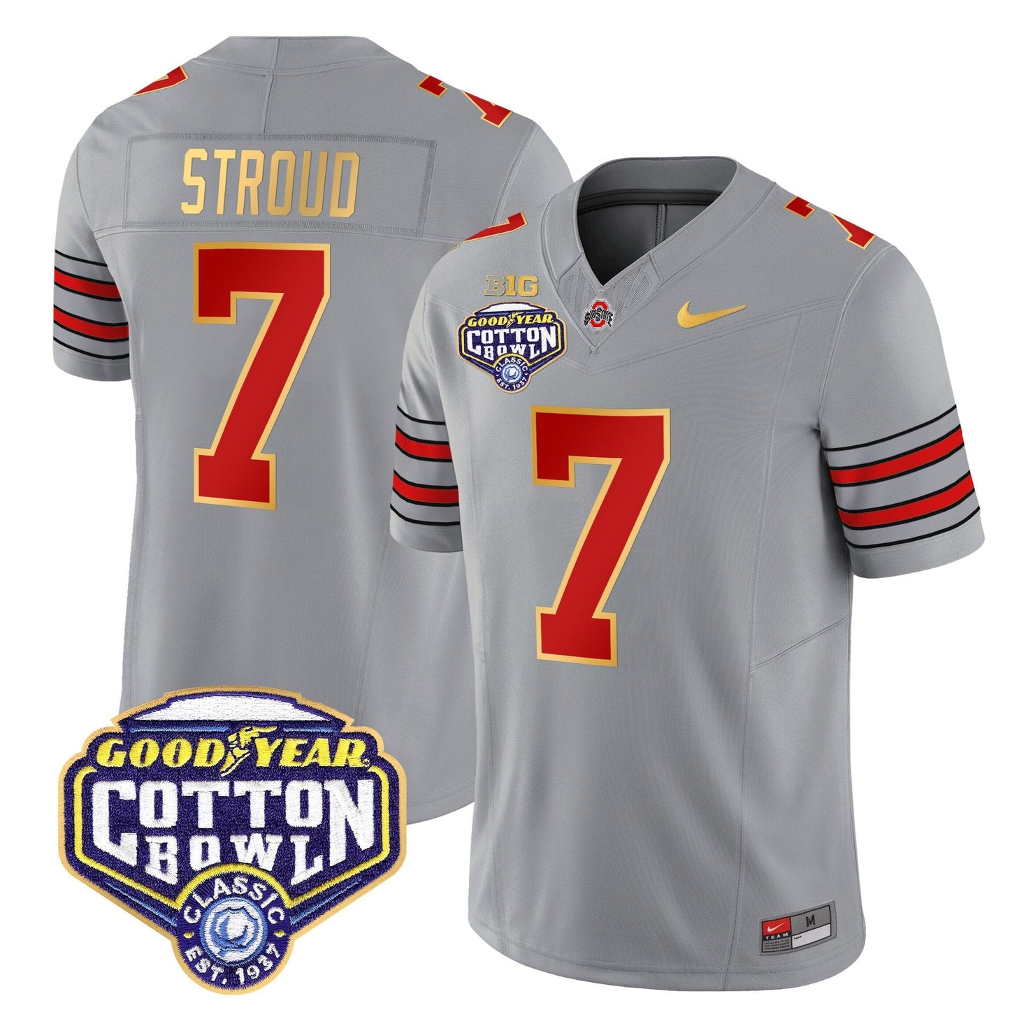 OSU 'Heritage Stripe' Cotton Bowl Patch Gold Trim Vapor Limited Jersey - All Stitched
