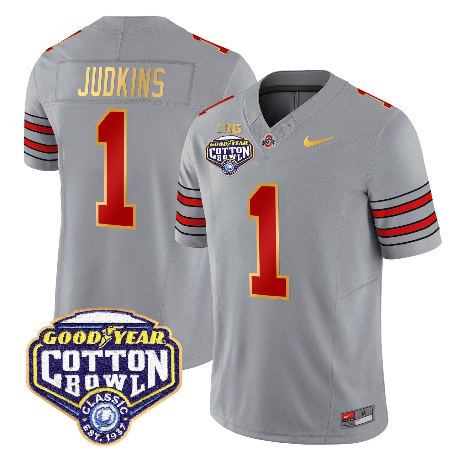 OSU 'Heritage Stripe' Cotton Bowl Patch Gold Trim Vapor Limited Jersey - All Stitched