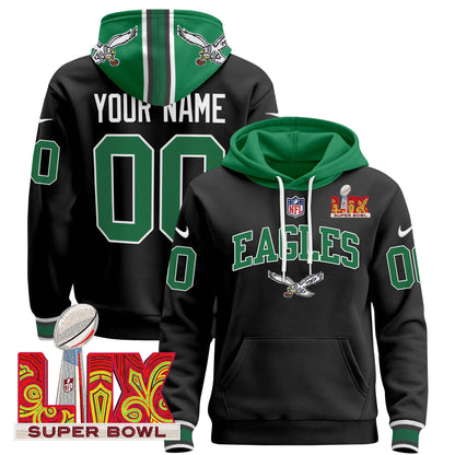 PHI Super Bowl LIX Patch Custom Pullover Hoodie - All Stitched