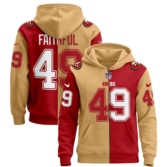 FaithFul San Francisco 49ers Reg Gold Split Zip Hoodie - Stitched