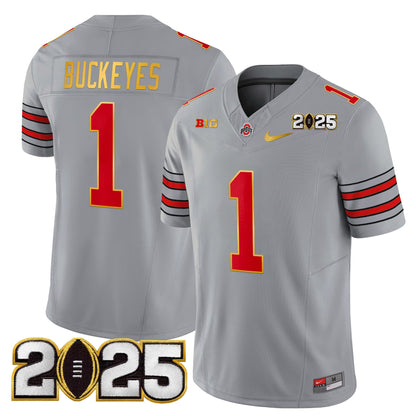 Men's Ohio State Buckeyes 'Heritage Stripe' 2025 CFP Final Patch Gold Trim Vapor Limited Jersey - All Stitched