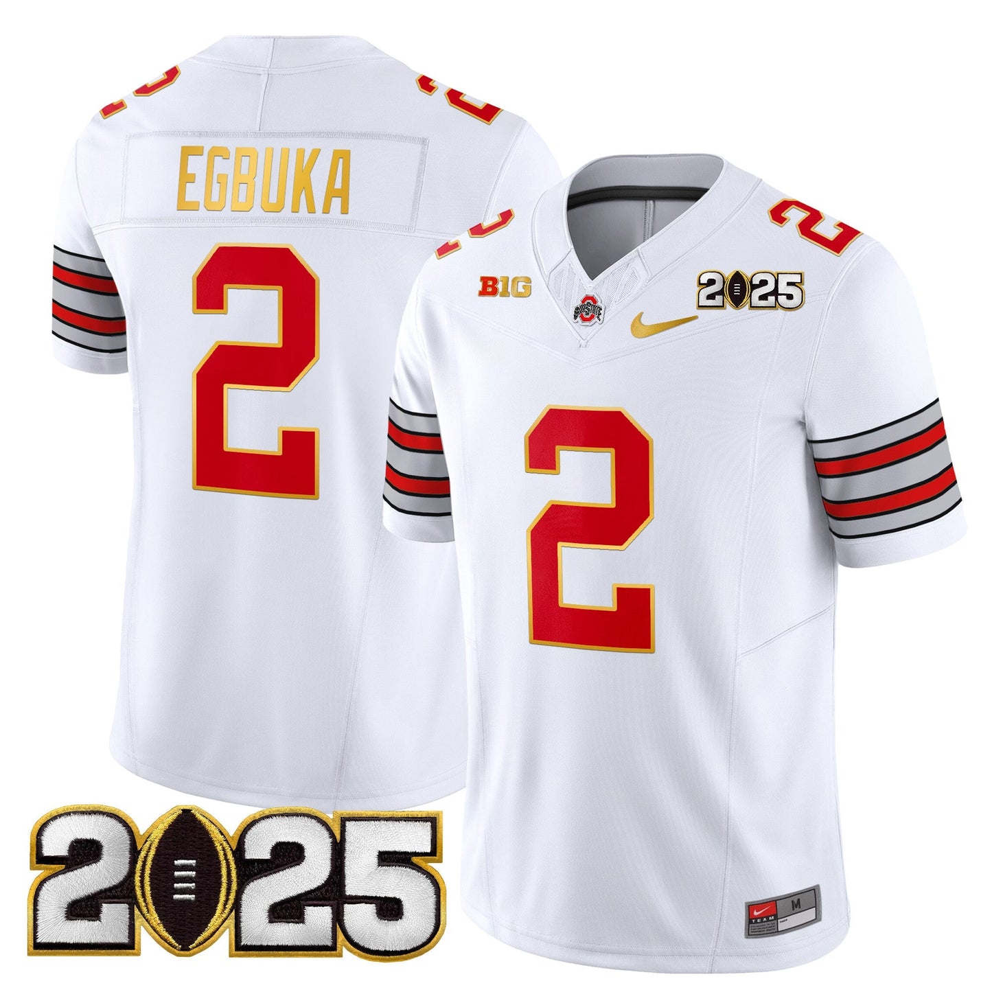 Men's Ohio State Buckeyes 'Heritage Stripe' 2025 CFP Final Patch Gold Trim Vapor Limited Jersey - All Stitched