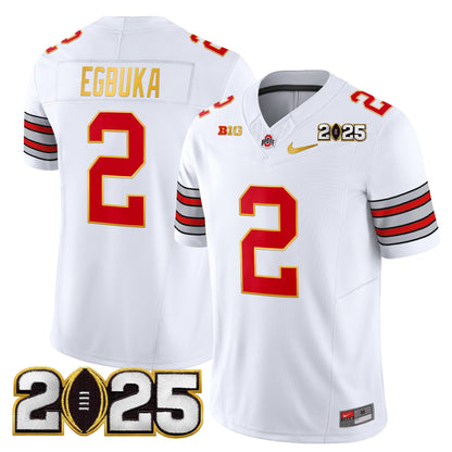 Men's Ohio State Buckeyes 'Heritage Stripe' 2025 CFP Final Patch Gold Trim Vapor Limited Jersey - All Stitched