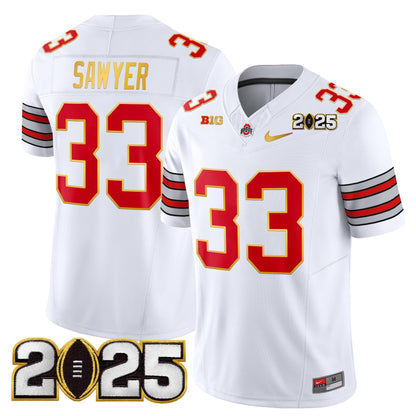 Men's Ohio State Buckeyes 'Heritage Stripe' 2025 CFP Final Patch Gold Trim Vapor Limited Jersey - All Stitched