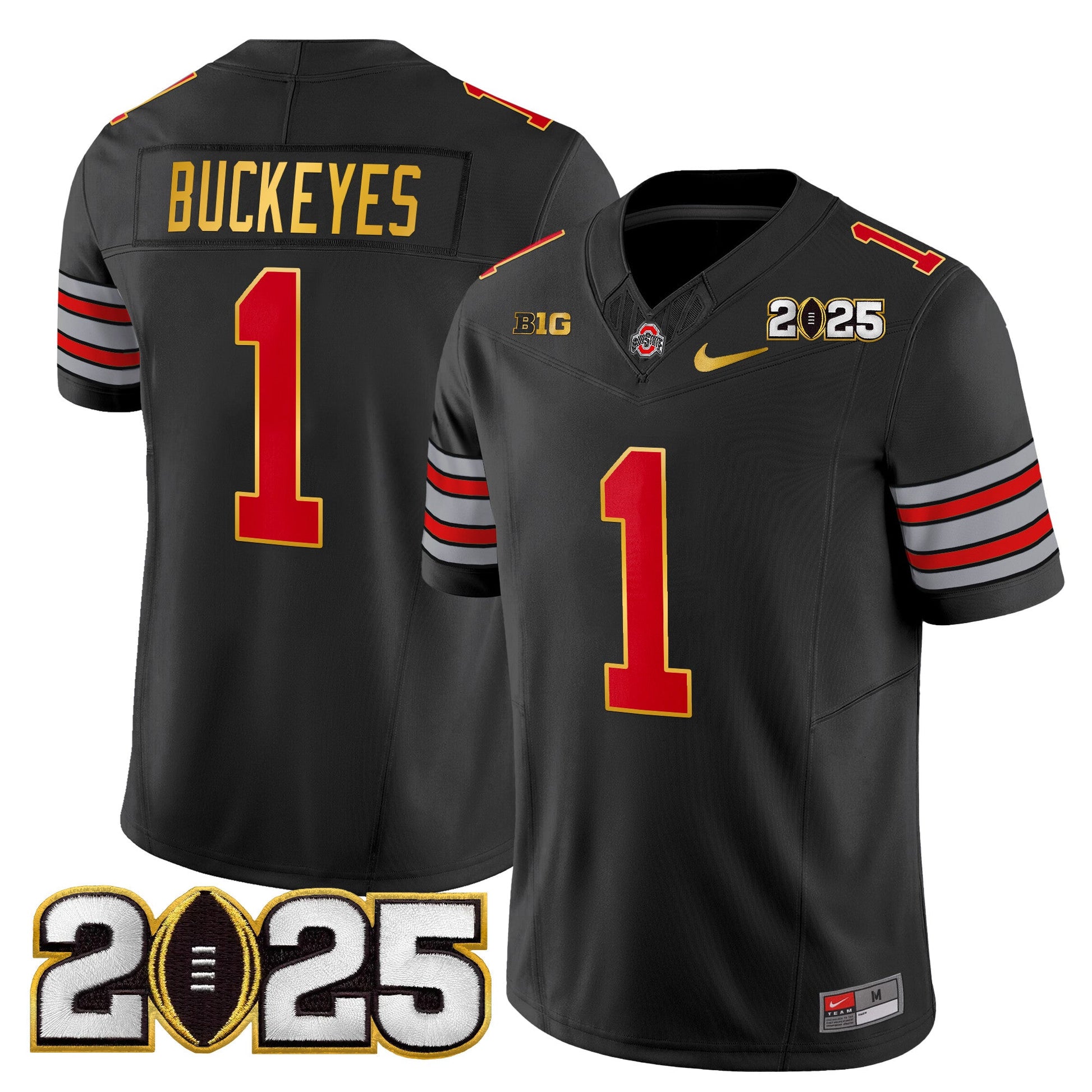 Men's Ohio State Buckeyes 'Heritage Stripe' 2025 CFP Final Patch Gold Trim Vapor Limited Jersey - All Stitched