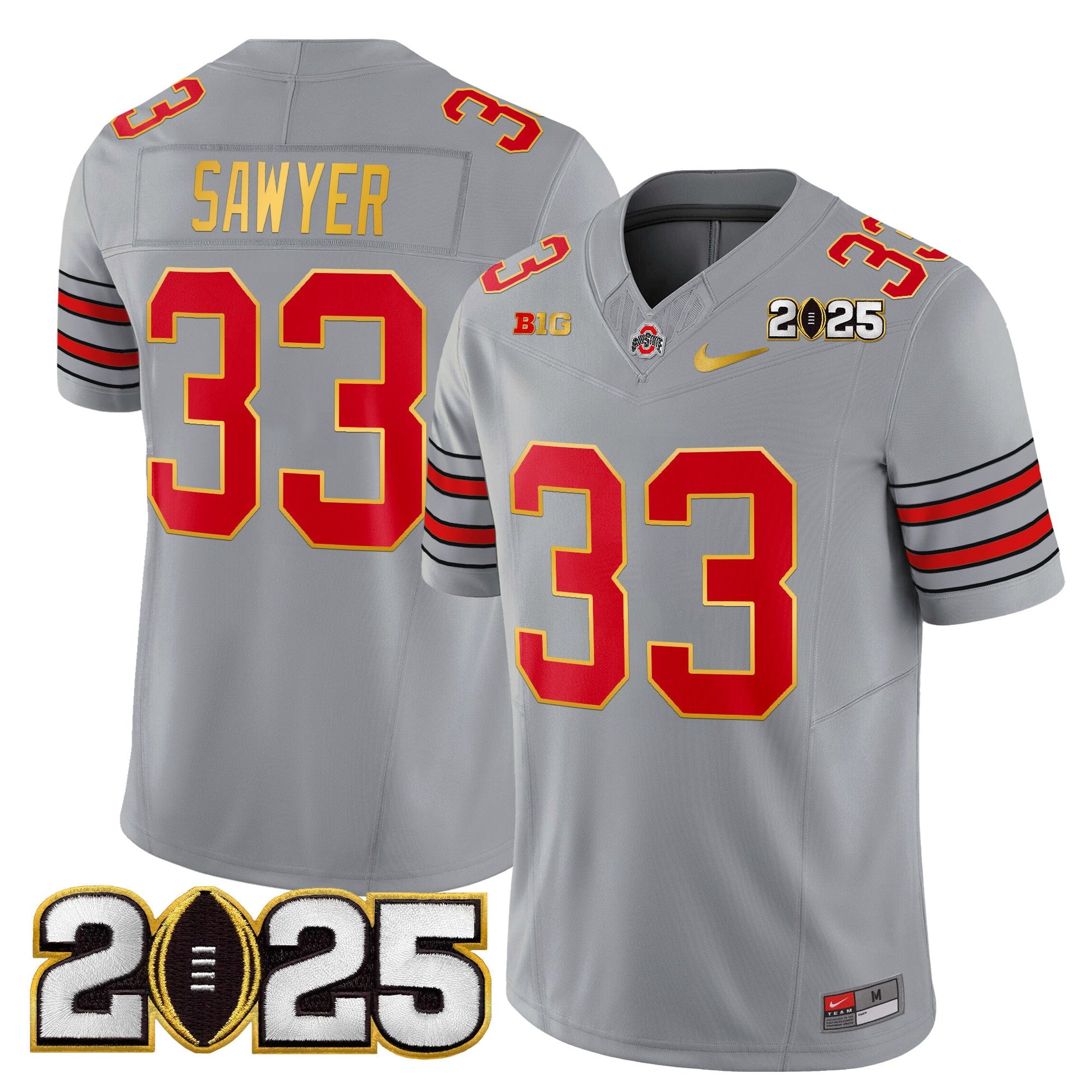 Men's Ohio State Buckeyes 'Heritage Stripe' 2025 CFP Final Patch Gold Trim Vapor Limited Jersey - All Stitched