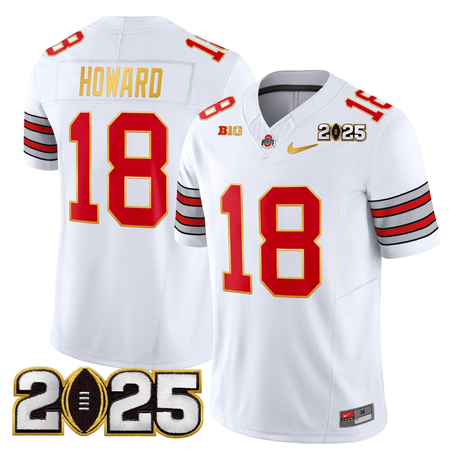 Men's Ohio State Buckeyes 'Heritage Stripe' 2025 CFP Final Patch Gold Trim Vapor Limited Jersey - All Stitched