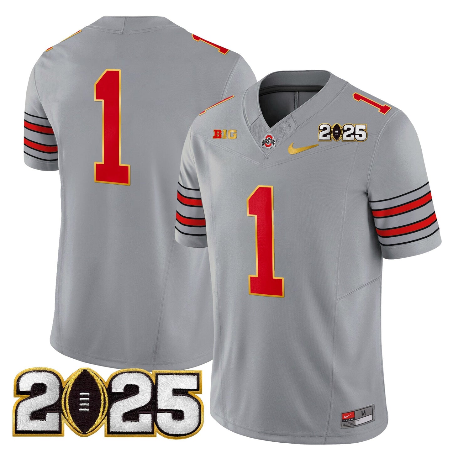 Men's Ohio State Buckeyes 'Heritage Stripe' 2025 CFP Final Patch Gold Trim Vapor Limited Jersey - All Stitched