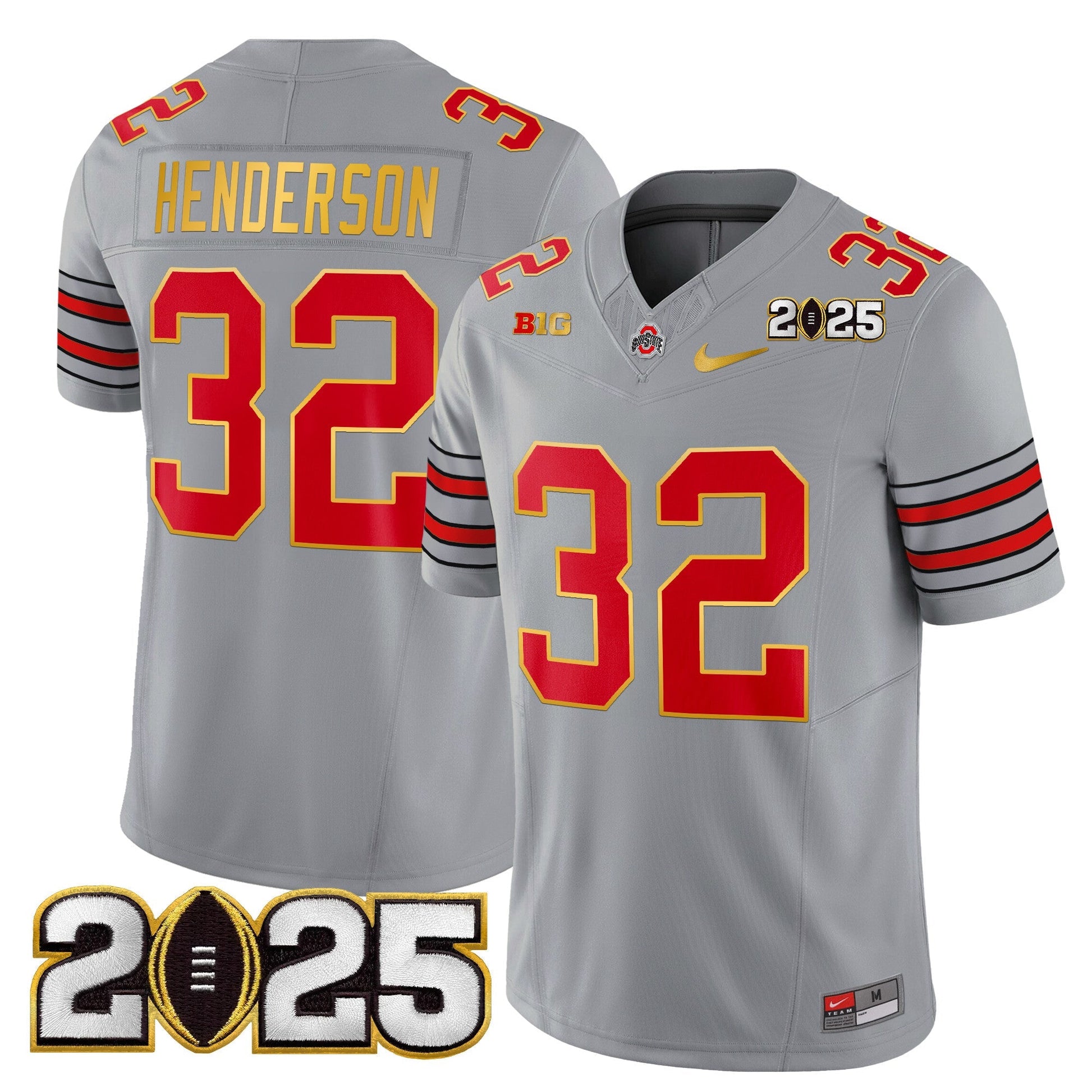 Men's Ohio State Buckeyes 'Heritage Stripe' 2025 CFP Final Patch Gold Trim Vapor Limited Jersey - All Stitched