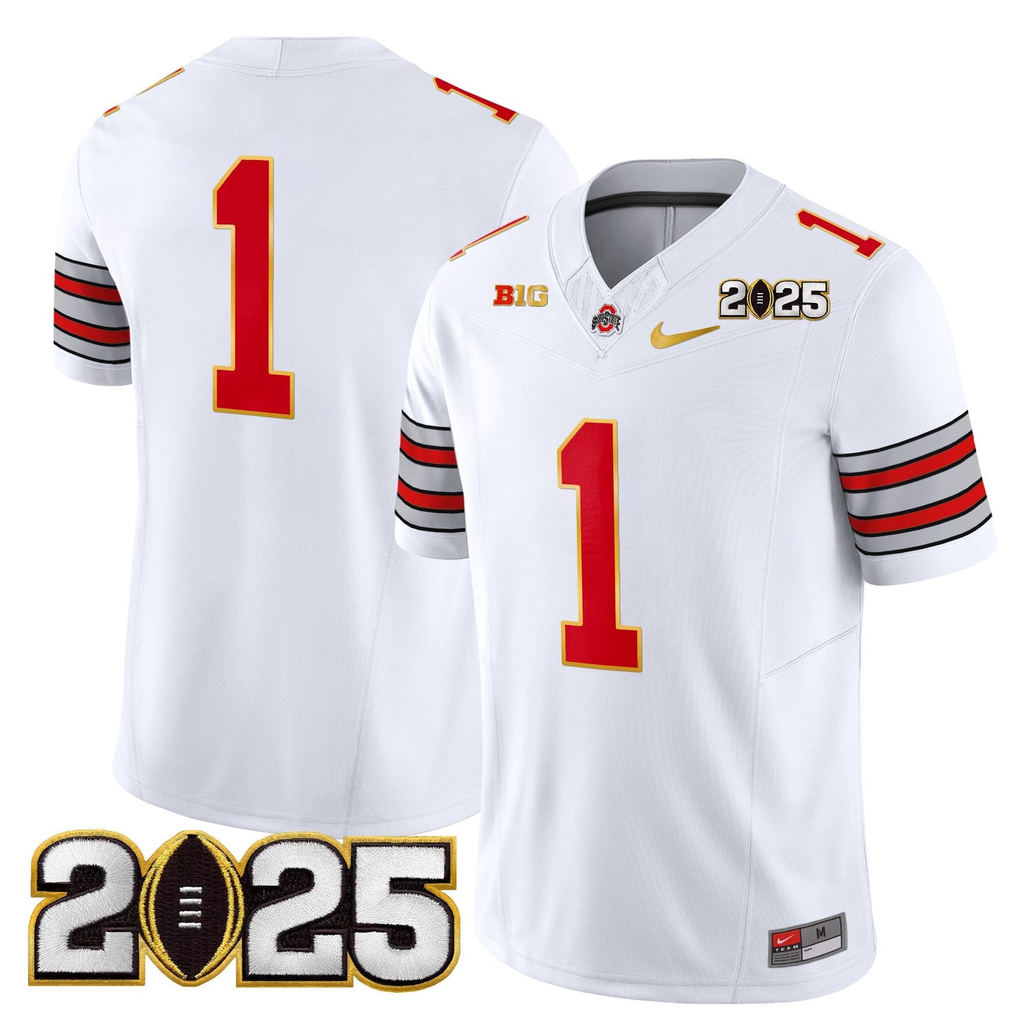 Men's Ohio State Buckeyes 'Heritage Stripe' 2025 CFP Final Patch Gold Trim Vapor Limited Jersey - All Stitched