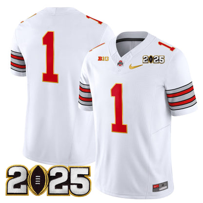 Men's Ohio State Buckeyes 'Heritage Stripe' 2025 CFP Final Patch Gold Trim Vapor Limited Jersey - All Stitched