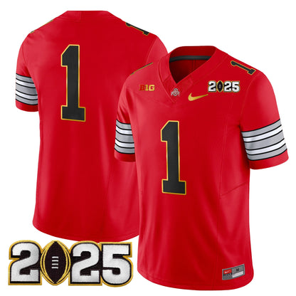 Men's Ohio State Buckeyes 'Heritage Stripe' 2025 CFP Final Patch Gold Trim Vapor Limited Jersey - All Stitched