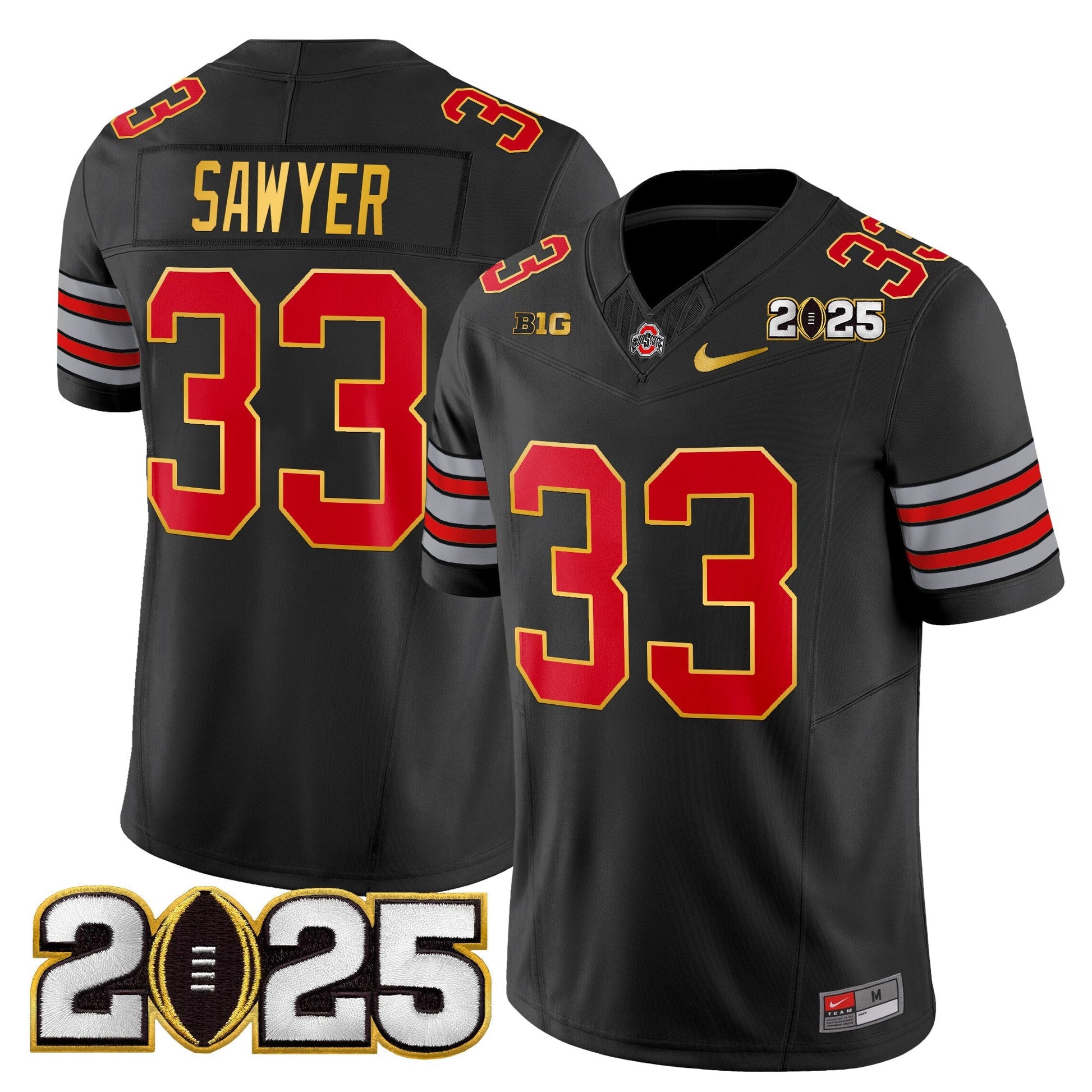 Men's Ohio State Buckeyes 'Heritage Stripe' 2025 CFP Final Patch Gold Trim Vapor Limited Jersey - All Stitched