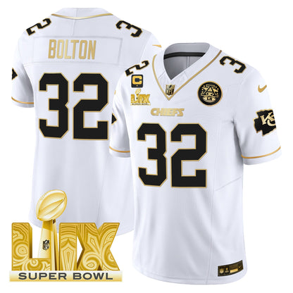 Chiefs Super Bowl LIX Patch Gold Vapor Limited Jersey - All Stitched