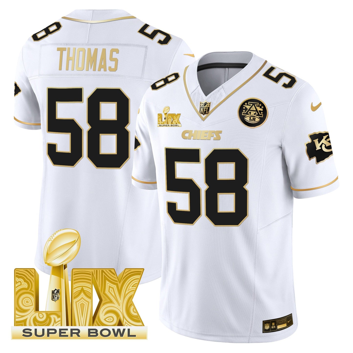 Chiefs Super Bowl LIX Patch Gold Vapor Limited Jersey - All Stitched