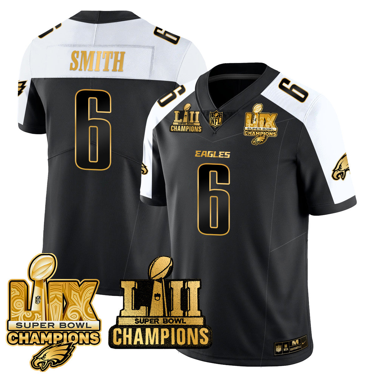 PHI LII-LIX Super Bowl Champions Gold Vapor Limited Jersey N2 - All Stitched