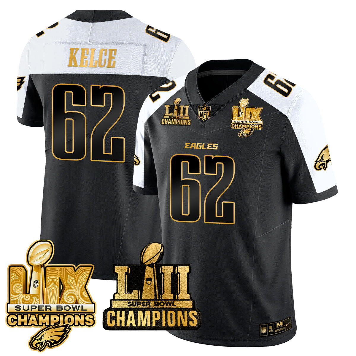 PHI LII-LIX Super Bowl Champions Gold Vapor Limited Jersey N2 - All Stitched
