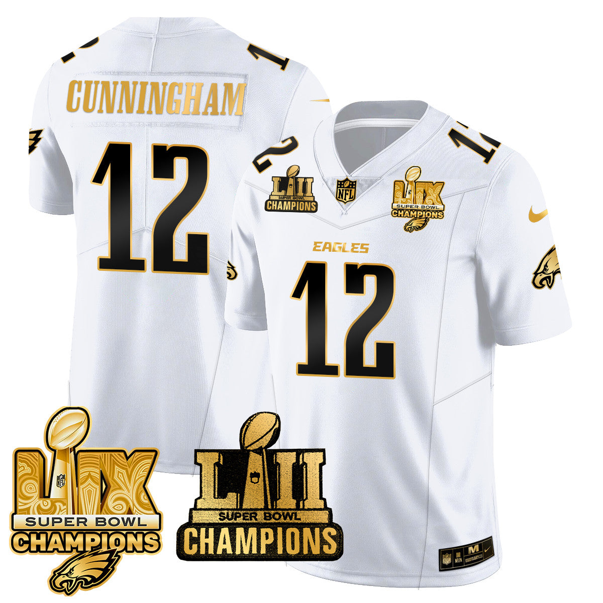 PHI LII-LIX Super Bowl Champions Gold Vapor Limited Jersey N2 - All Stitched