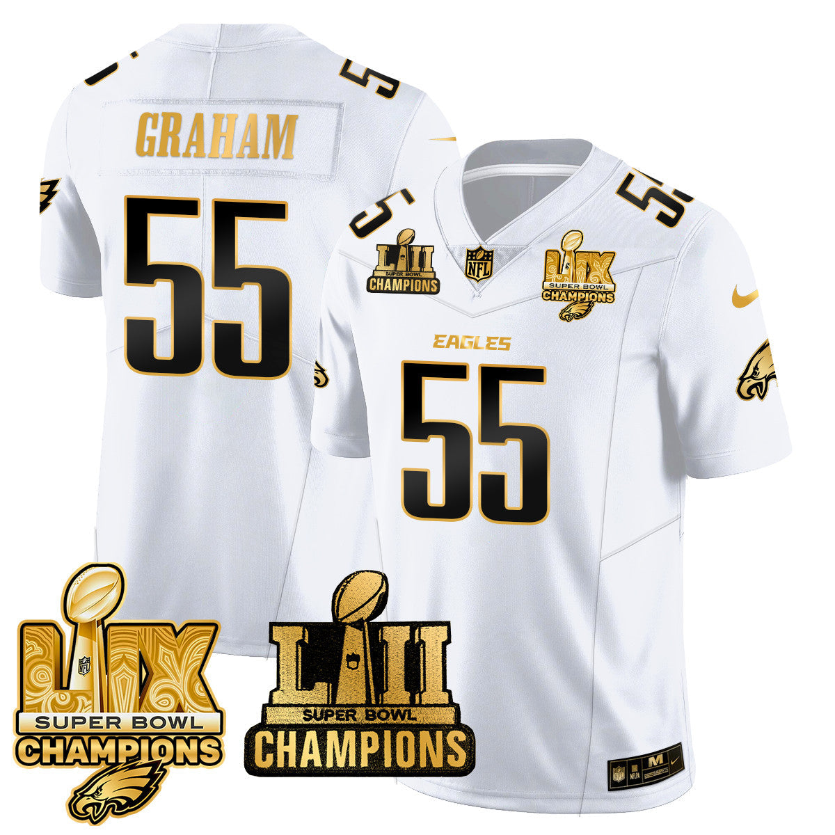 PHI LII-LIX Super Bowl Champions Gold Vapor Limited Jersey N2 - All Stitched