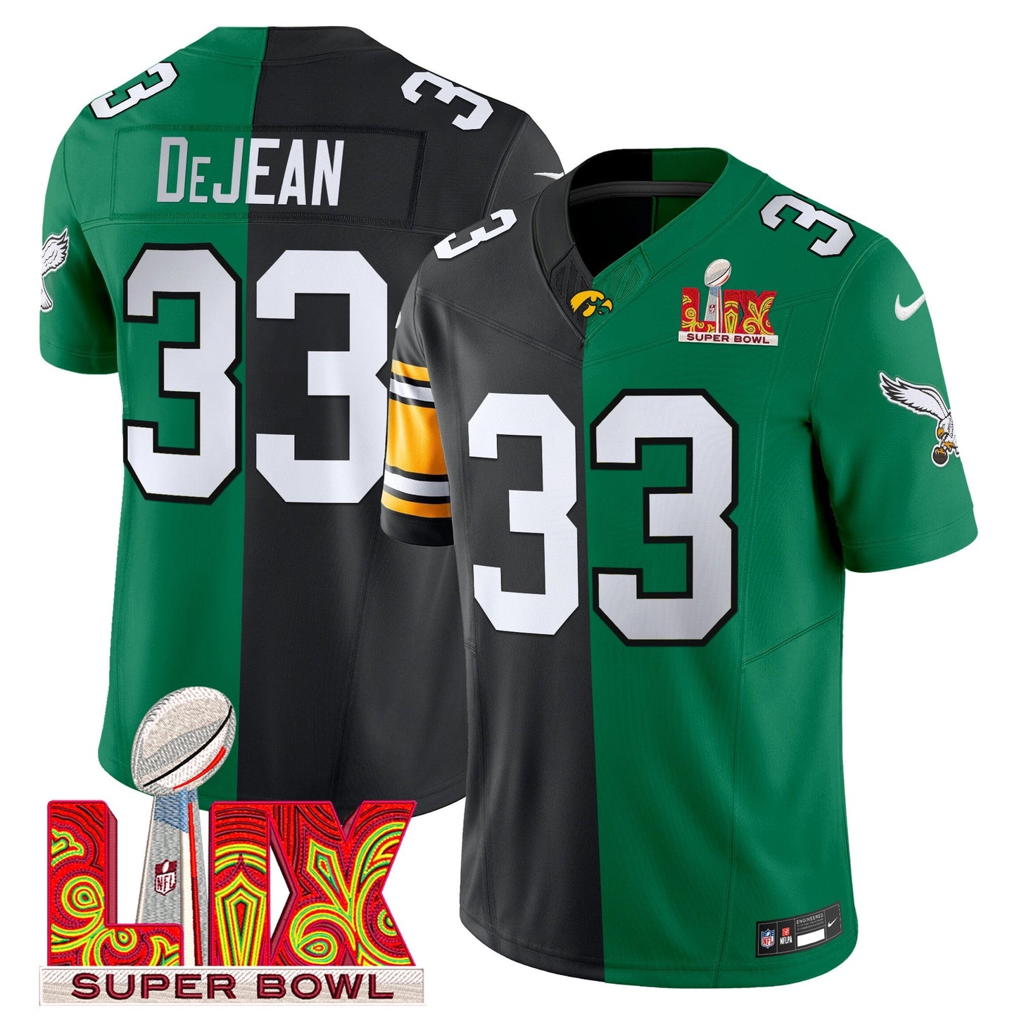 Split PHI Super Bowl LIX & College Football Vapor Limited Jersey - All Stitched