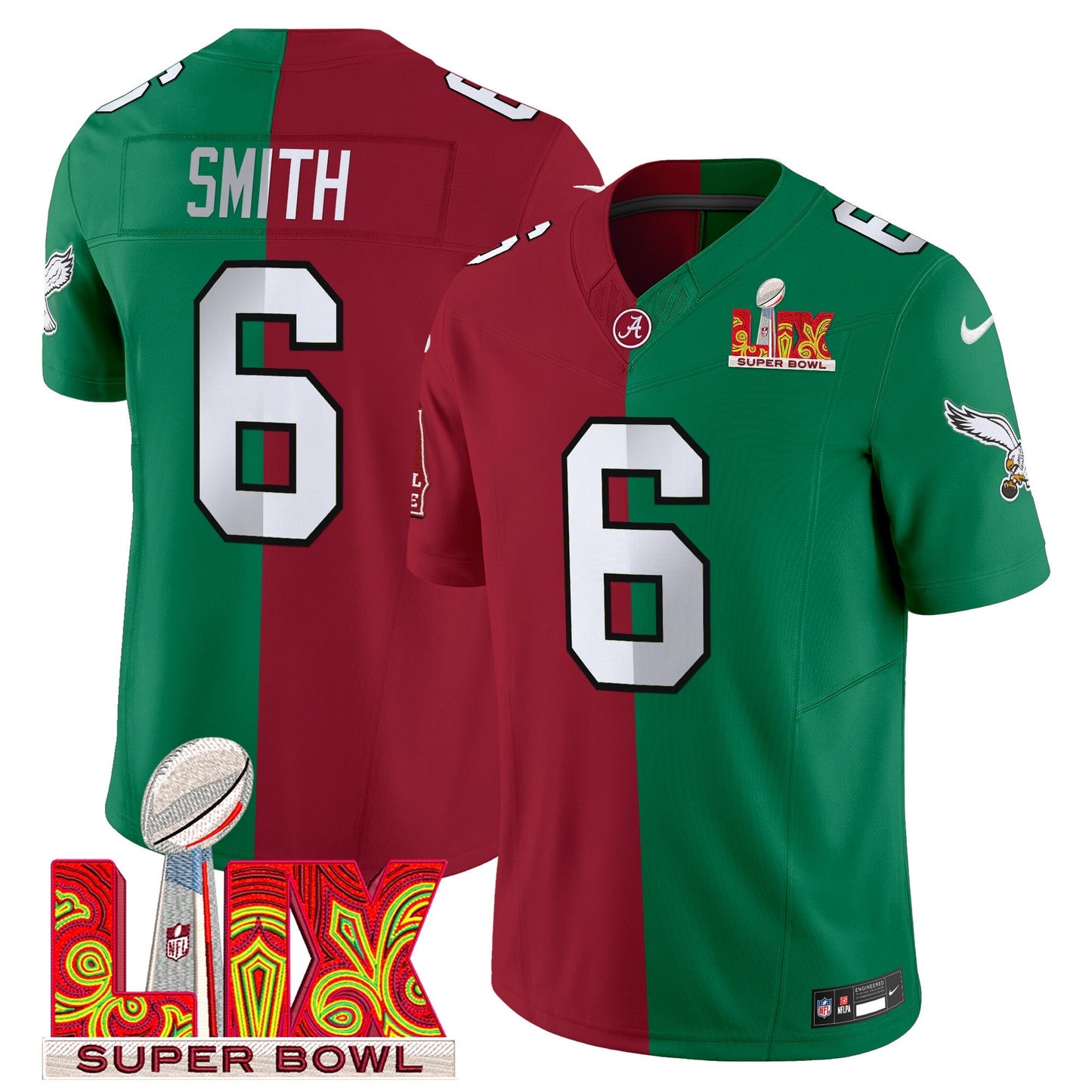 Split PHI Super Bowl LIX & College Football Vapor Limited Jersey - All Stitched